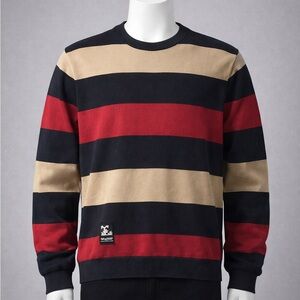 LRG Striped Crewneck Sweater Size L Black Red Tan 100% Cotton Streetwear
